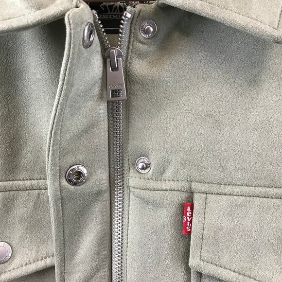Levi’s Shirt Jacket Women’s XS Green Faux Suede Zip Snap Front Microsuede - Picture 3 of 10